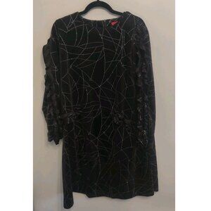 The Lines In Between Black Velour Dress With Glittery Silver Accent Women XL